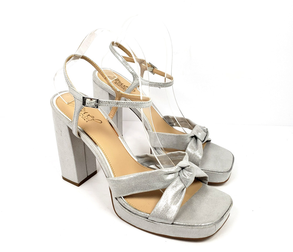 Jewel Badgley Mischka Valencia Womens Sz 10 Silver Formal Party 5" Heels Sandals